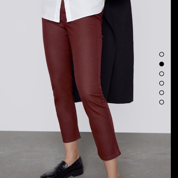 Zara burgundy coated high waisted slim pant - Picture 2 of 6
